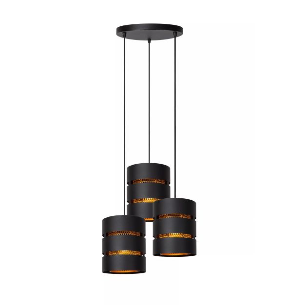 Lucide Rosas - lampe suspendue 3L - Ø 43 x 165 cm - noir et laiton