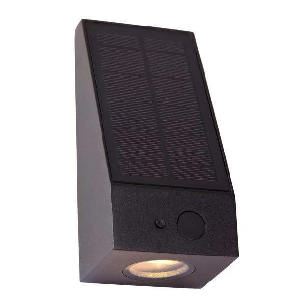 Lucide Irwin - Applique d'extérieur avec capteur solaire jour/nuit - 8,1 x 8 x 18 cm - 2W LED dimmable incl. - IP54 - noir