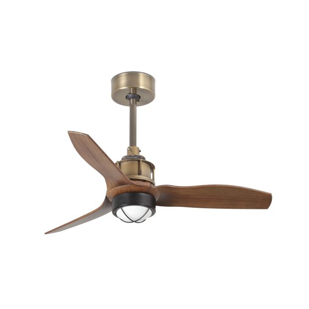 Faro Just Fan XS - ventilateur de plafond avec lumière et télécommande - Ø 81 cm - 17W LED incl. - brun foncé et laiton antique