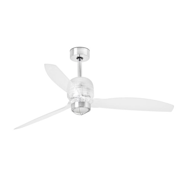 Faro Deco Fan - ventilateur de plafond avec lumière et télécommande - Ø 128 cm - 17W LED incl. - chrome et transparent