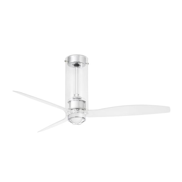 Faro Tube - ventilateur de plafond avec lumière et télécommande - Ø 128 cm - 17W LED incl. - chrome et transparent