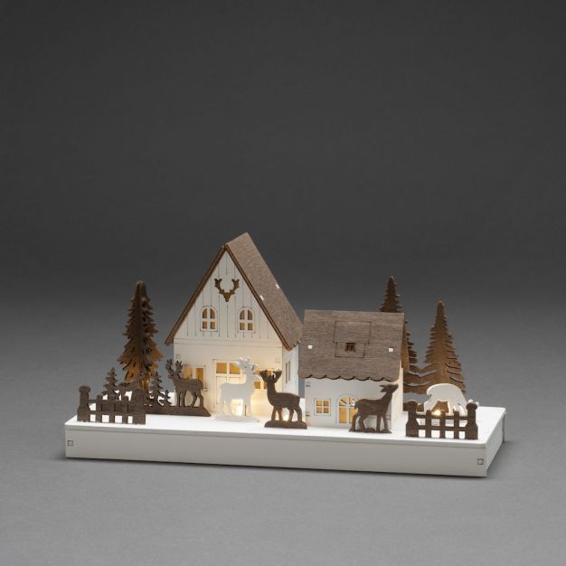 Konstsmide Christmas lights - maison de Noël en bois - 28 x 11 x 14 cm - blanc