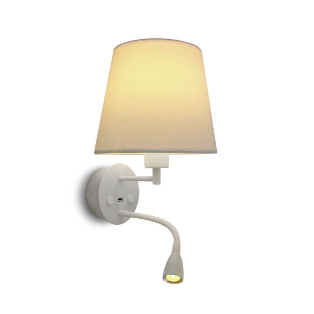 ONE Light Hotel Range - applique murale avec interrupteur et port USB - 16 x 16 x 33 cm - 3W LED incl. - blanc