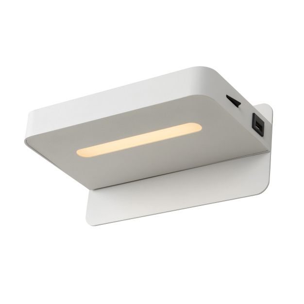 Lucide Atkin - lampe de chevet avec port USB - 25 x 14 x 11,5 cm - 5W LED incl - blanc