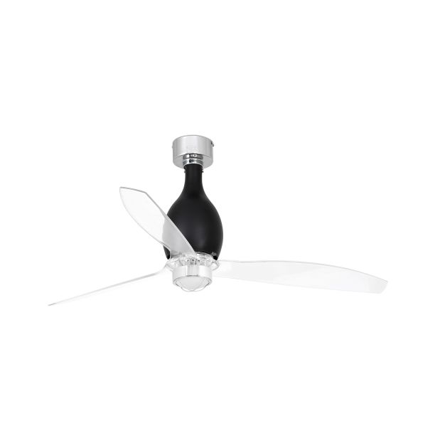 Faro Mini Eterfan - ventilateur de plafond avec lumière et télécommande - ventilateur intelligent - Ø 128 cm - 17W LED incl. - noir et transparent