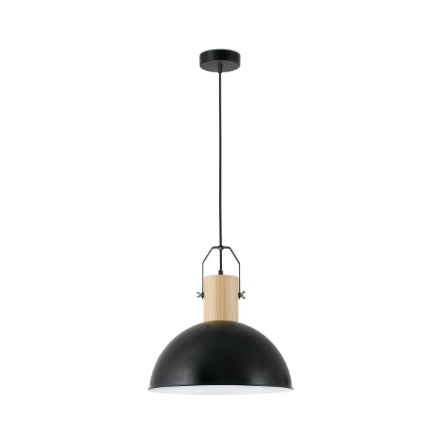 Faro Margot - lampe suspendue - Ø 41,5 x 20 cm - noir mat et marron clair