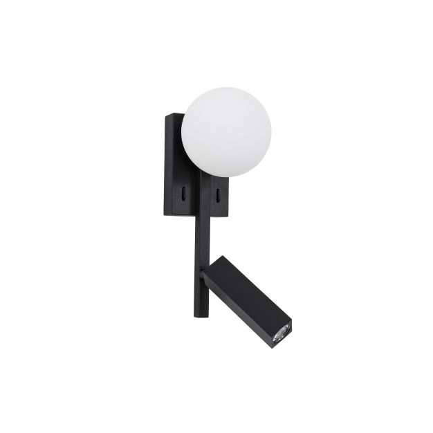 Nova Luce Joline - applique murale avec interrupteur - 14 x 10 x 26 cm - 5W + 3W LED incl. - noir sable et blanc opale