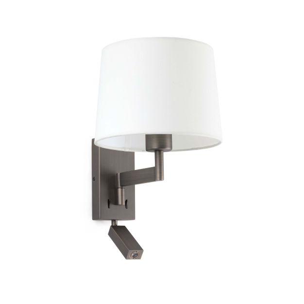 Faro Artis - applique murale avec interrupteur - 21,5 x 19 x 16 cm - 1W LED incl. - blanc et bronze