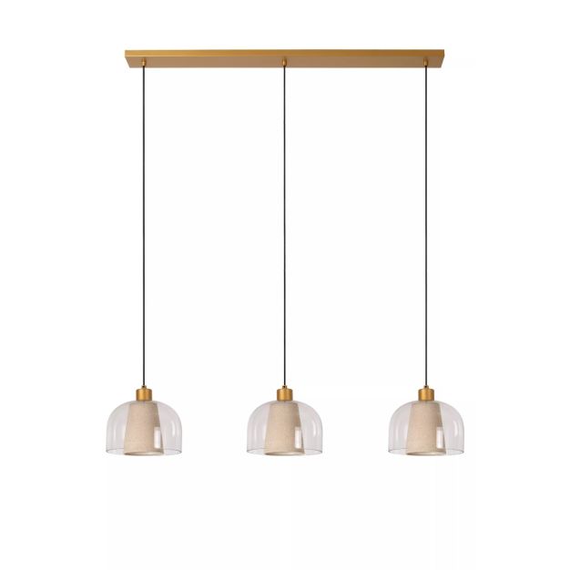 Lucide Gunhild 3L - lampe suspendue - 122 x 24 x 146,6 cm - beige/or/transparent