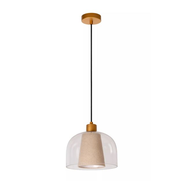 Lucide Gunhild - lampe suspendue - Ø 24 x 146,6 cm - beige/or/transparent