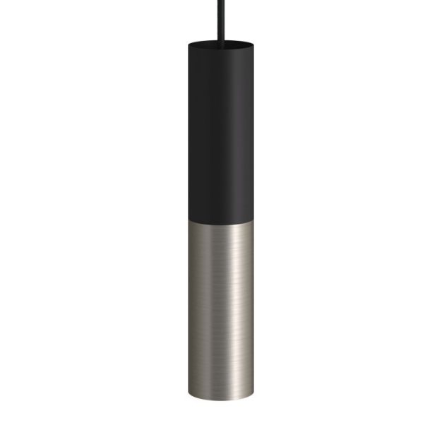 Creative Cables Double Tube - lampe suspendue 1L - Ø 12,5 x Ø 6 x 190 cm - titane brossé et noir