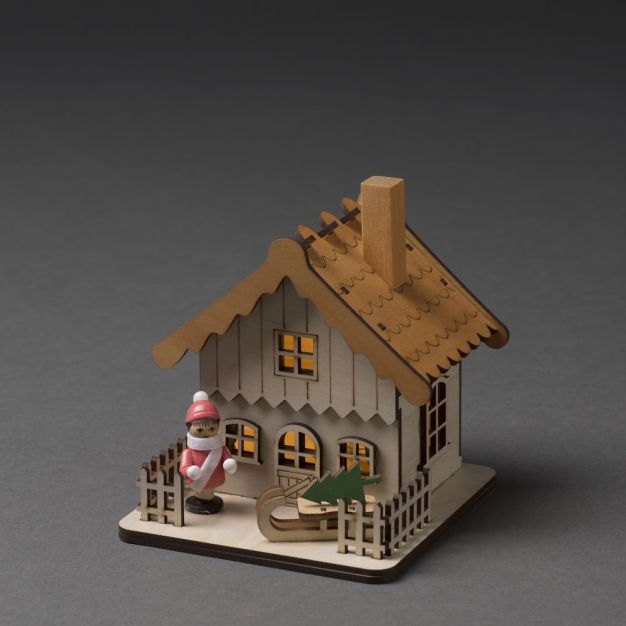 Konstsmide Lumières de Noël - maison en bois alimentée par piles - 12 x 11 x 12 cm - marron