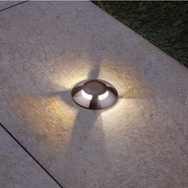 Century Italia Argo - spot au sol avec 4 fenêtres - Ø5,8 x 6,5 cm - 0,75W LED incl - 3000K - IP67 - marron