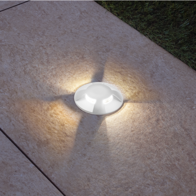 Century Italia Argo - spot au sol avec 4 fenêtres - Ø5,8 x 6,5 cm - 0,75W LED incl - 3000K - IP67 - blanc