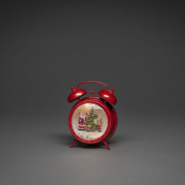 Konstsmide Christmas lights - horloge lanterne de neige avec le Père Noël sur piles - 14 x 8 x 19 cm - rouge