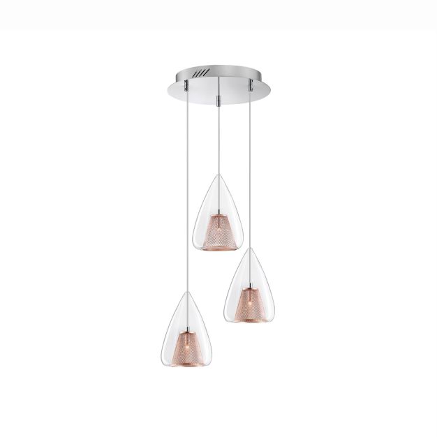 Nova Luce Hugo - lampe suspendue - Ø 30 x 120 cm - or rose et chrome