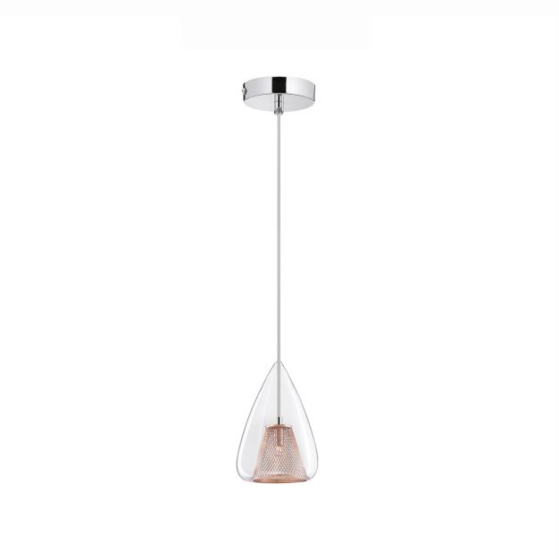 Nova Luce Hugo - lampe suspendue - Ø 16,5 x 120 cm - or rose et chrome