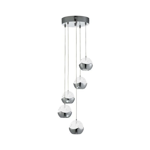 Searchlight Ice Ball - lampe suspendue - Ø 26 x 102 cm - 5 x 6W LED dimmable incl - chrome et transparent