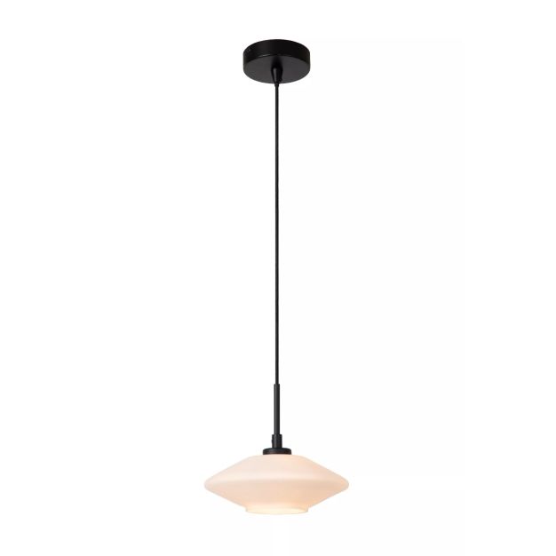 Lucide Trevor - lampe suspendue - Ø 20 x 140 cm - noir et opale