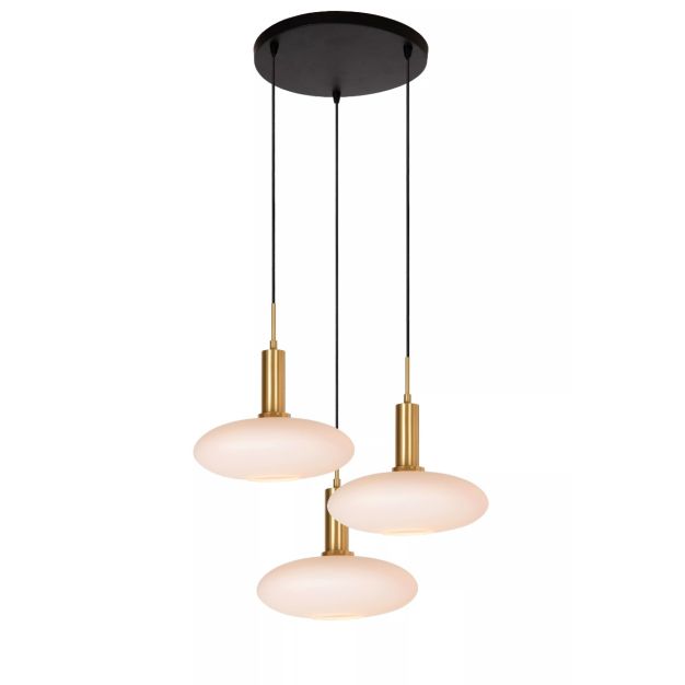 Lucide Singala 3L - lampe suspendue - Ø 55 x 169 cm - opale et or