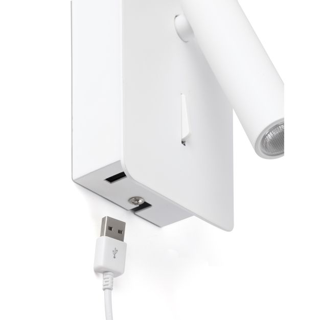 Faro Suau - applique murale avec interrupteur et port USB - 9,5 x 14 x 17 cm - 3W LED incl. - blanc mat