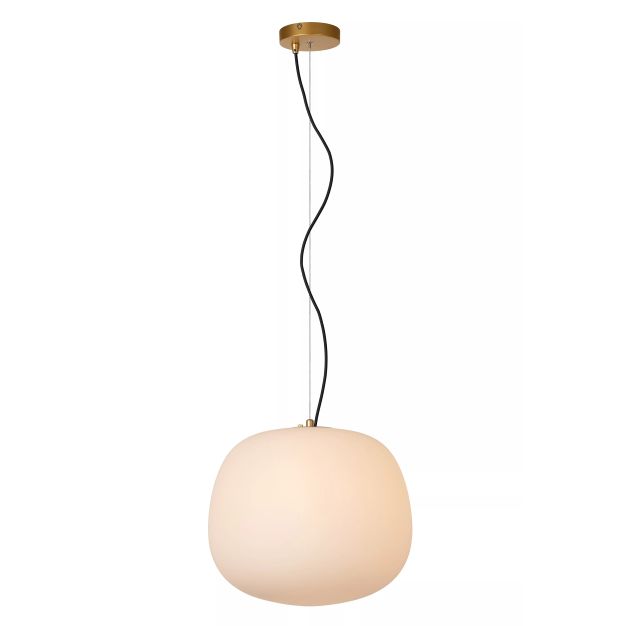 Lucide Elysee - lampe suspendue - Ø 38 x 150 cm - noir, opale et laiton