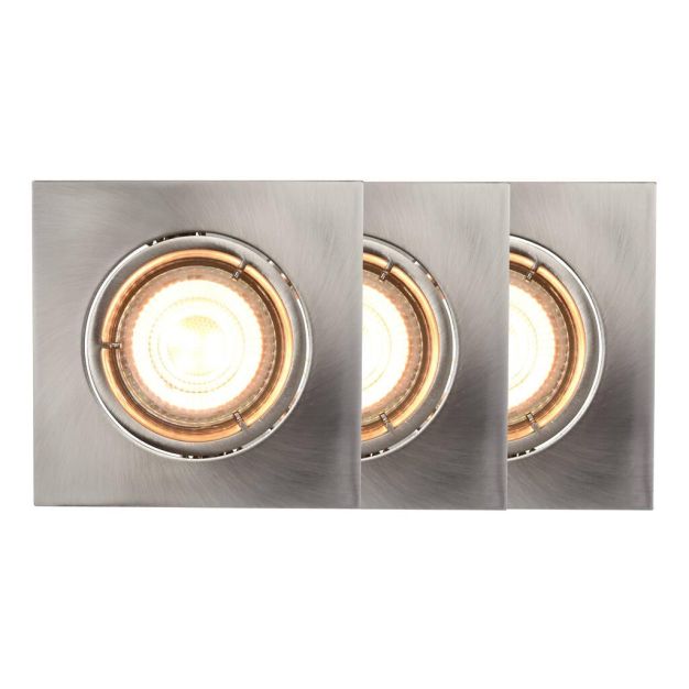 Nordlux Smart Carina - spot encastré, set de 3 - éclairage intelligent - 85 x 85 mm, Ø 72 mm taille d'encastrement - 4,7W LED incl. - nickel brossé