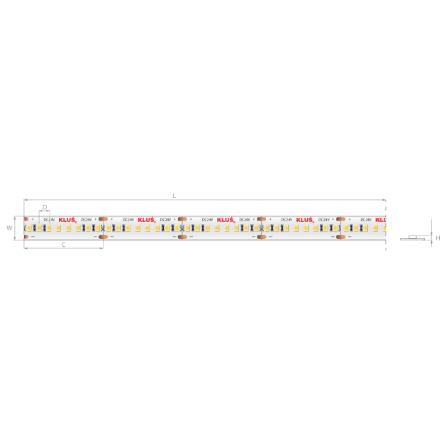 Klus Bande LED - largeur 1cm, longueur 500cm - 24Vdc - dimmable - 14,4W LED par mètre - 240 LED par mètre - IP20 - 3000K