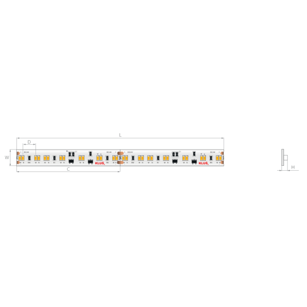 Klus bande LED - largeur 1cm, longueur 500cm - 24Vdc - dim to warm - 9,6W LED par mètre - 224 LED par mètre - IP20 - 1800-3000K