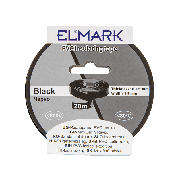 Elmark ruban isolant en PVC 19mm - 20 mètres de long - noir