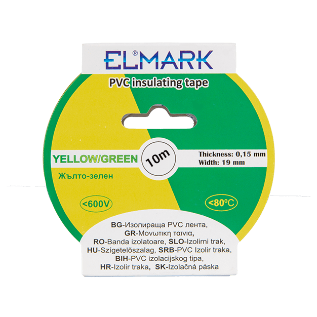 Elmark ruban isolant en PVC 19mm - 10 mètres de long - jaune/vert