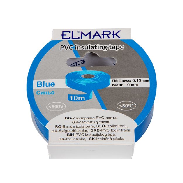 Elmark ruban isolant en PVC 19mm - 10 mètres de long - bleu