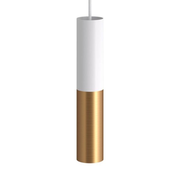 Creative Cables Double Tube - lampe suspendue 1L - Ø 12,5 x Ø 6 x 190 cm - bronze brossé et blanc