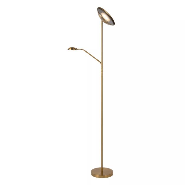 Lucide Zenith - lampadaire - Ø 25,4 x 180 cm - 20W + 4W LED dimmable incl - 3000K - or mat / laiton