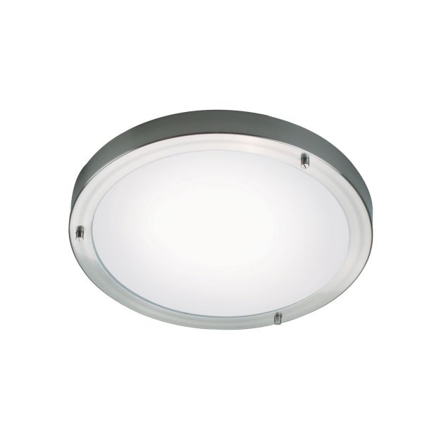 Nordlux Ancona Maxi - plafonnier - Ø 31,5 x 8 cm - IP44 - acier brossé et blanc opale