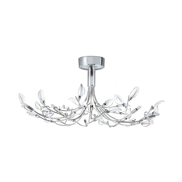 Searchlight Wisteria - plafonnier - Ø 66 x 28 cm - 10 x 7W halogène incl. - chrome et blanc