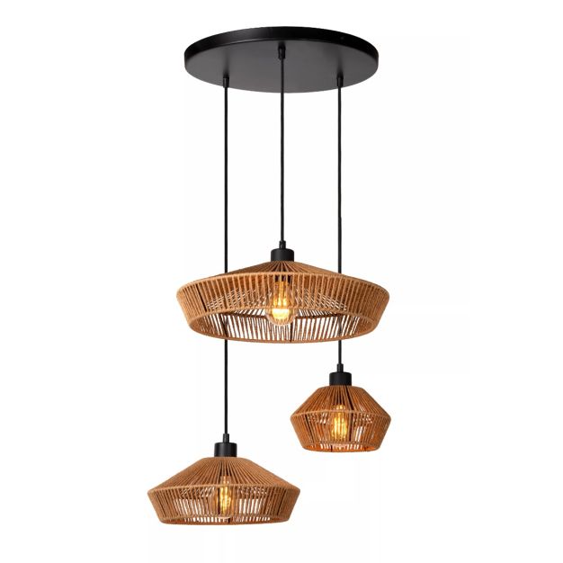 Lucide Yunkai - lampe suspendue - Ø 60 x 145 cm - bois