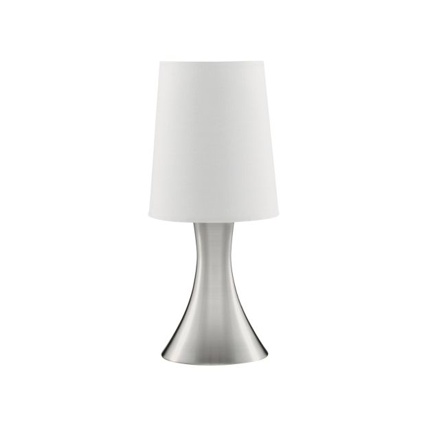 Searchlight Touch - lampe de table - 29,5 cm - 3 niveaux d'intensité - argent satiné et blanc