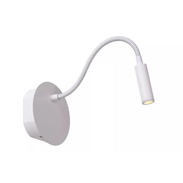 Lucide Jolijn - applique murale avec bras de lecture flexible - rechargeable via câble USB - Ø 11 x 3,2 cm - 2W led incl - blanc