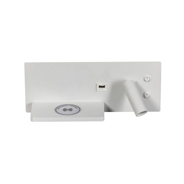 ETH Nighty Right - applique murale avec double interrupteur et chargeur USB et sans fil - 30 x 12 cm - 7W LED incl - blanc