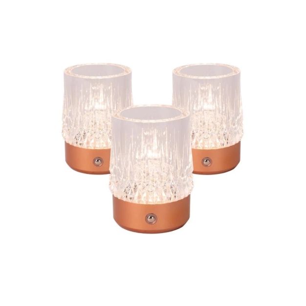 Lucide Lili - set de 3 lampes de table rechargeables - Ø 8 x 10,3 cm - 3W dimmable LED incl - copper