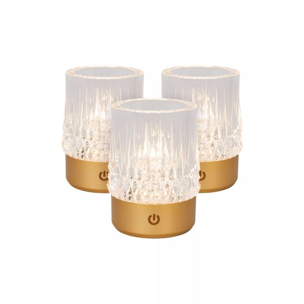 Lucide Lili - set de 3 lampes de table rechargeables - Ø 8 x 10,3 cm - 3W dimmable LED incl - gold