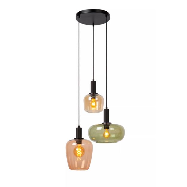 Lucide Ilona - lampe suspendue 3L - Ø 51 x 174 cm - noir et multicolore