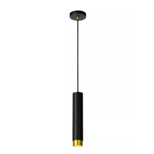 Lucide Floris - lampe suspendue - Ø 5,9 x 182 cm - noir et laiton