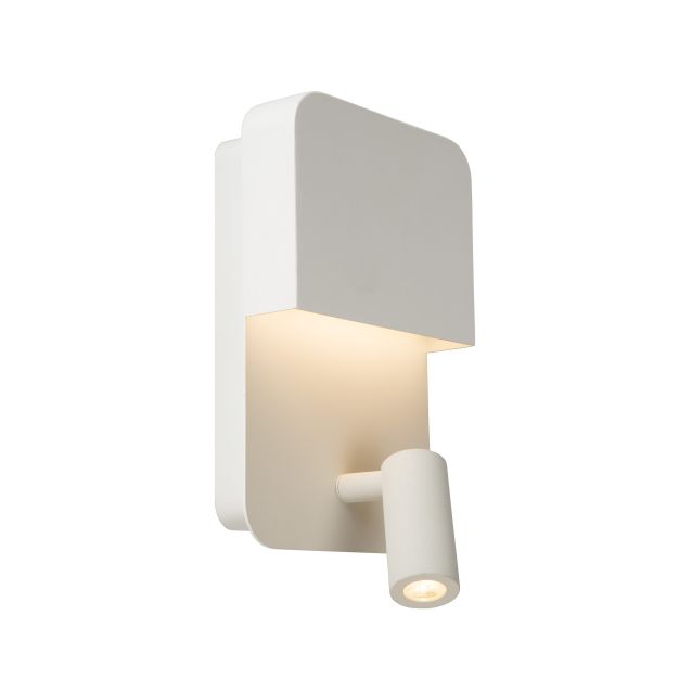 Lucide Boxer - applique murale avec port USB et interrupteur - 13 x 10 x 24 cm - 5W + 3W LED incl - blanc