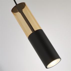 Searchlight Merrygold - lampe suspendue - Ø 10 x 120 cm - noir et ambre