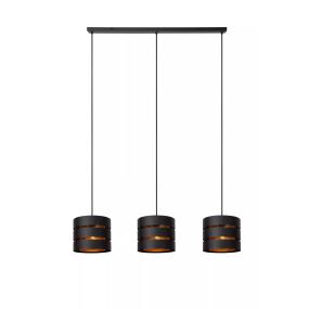 Lucide Rosas - lampe suspendue 3L - 130 x 26 x 152 cm - noir et laiton