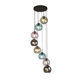 Searchlight Mardi Gras II - lampe suspendue - Ø 54 x 200 cm - noir mat et verre coloré