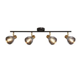 Searchlight Westminster - spot en saillie 4L - 81 x 19 x 20 cm - noir, laiton satiné et verre fumé
