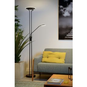 Lucide Champion - lampadaire - Ø 25,4 x 180 cm - 20W + 4W LED dimmable incl. - noir